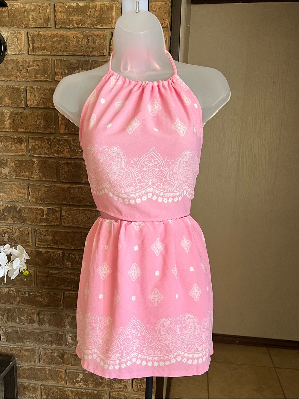 Pink Halter Skirt Set - Women's Two-Piece